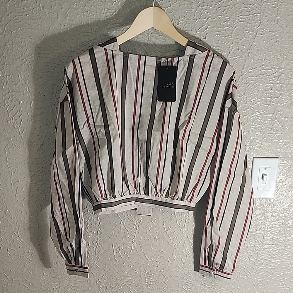J.O.A. Women's Striped Long Sleeve Top - Black, Red, White